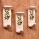 Beautiful White Ceramic Green Leaf Self Adhesive Hooks - Pack of 3